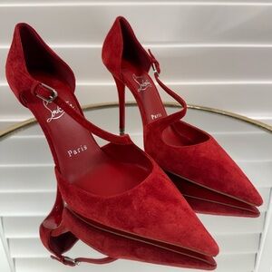 CHRISTIAN LOUBOUTIN Miss Ziggyta 100 Suede Pumps Red size 37.5